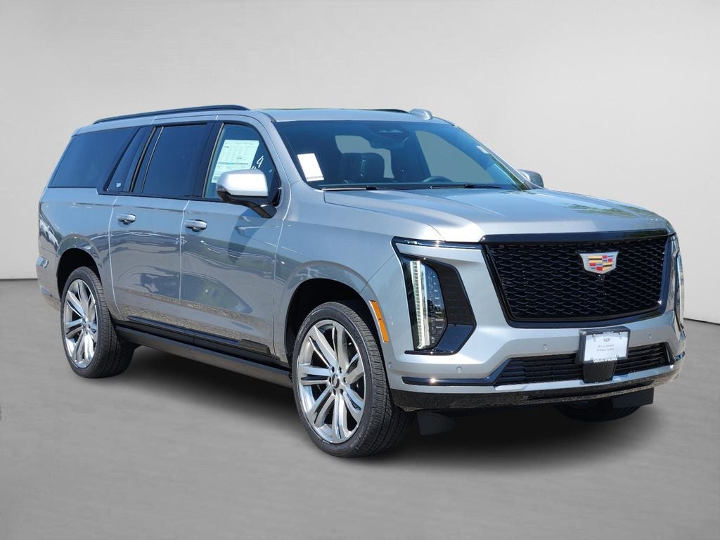 2026 Cadillac Escalade ESV Platinum Sport in Argent Silver Metallic — front three-quarter view