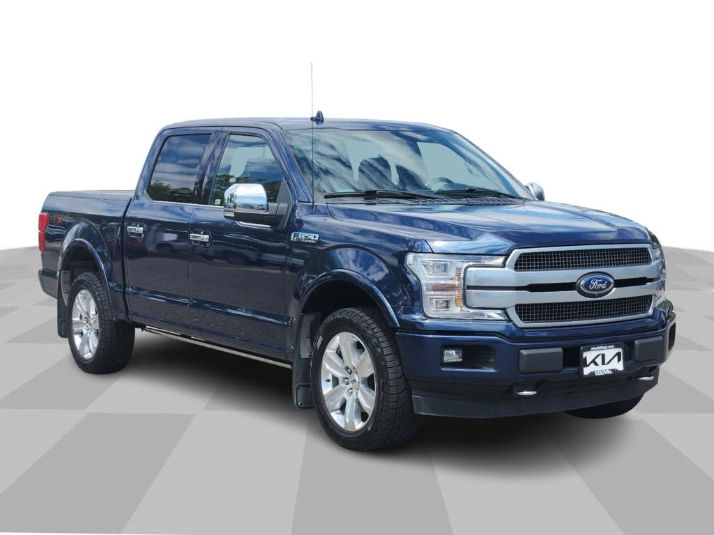 2018 Ford F-150 Platinum in Blue Jeans Metallic — front three-quarter view
